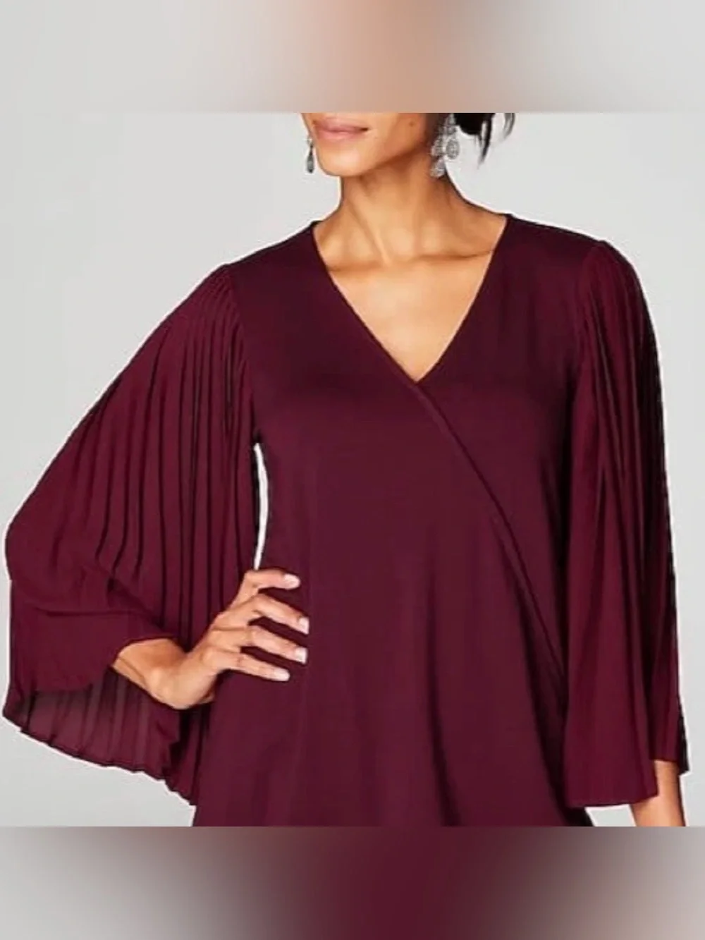 J.Jill Burgundy Pleated Bell Sleeve Blouse - Picture 1 of 6